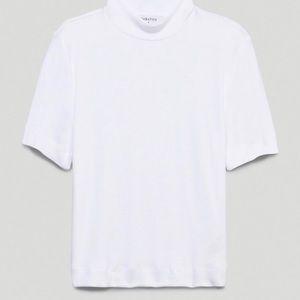 White Aritzia Mock Neck Ribbed Tee